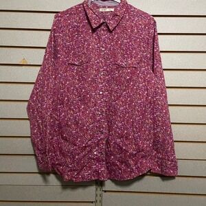 Old Navy Womens Long Sleeve Button Down Shirt Floral Print Pink Purple  XL